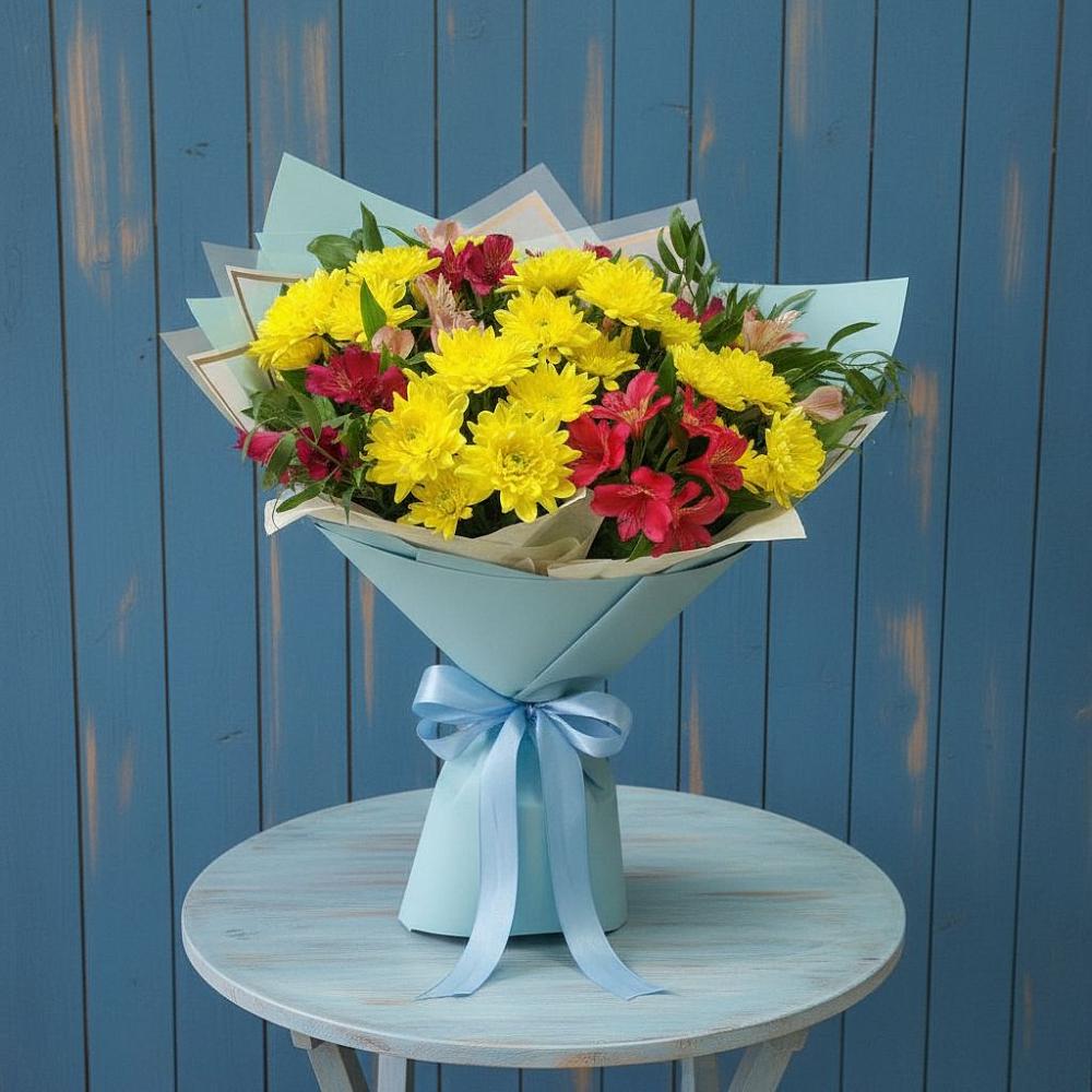 Букет цветов из: Альстромерии и Хризантемы в Разметелево