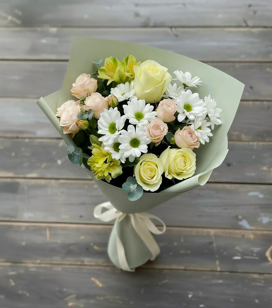 Букет цветов из: Альстромерии, Розы и Хризантемы в Разметелево