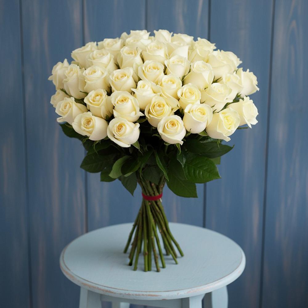 Букет 51 Белая роза Эдлесс Лав в Разметелево