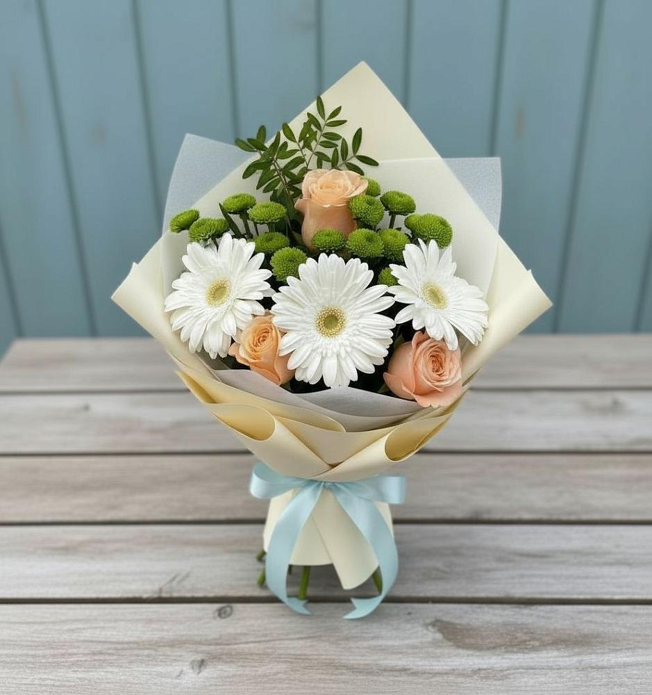 Букет цветов из: Герберы, Розы и Хризантемы в Разметелево