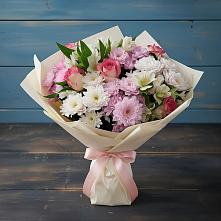 Букет цветов из:  Хризантемы, Альстромерии и Розы в Разметелево
