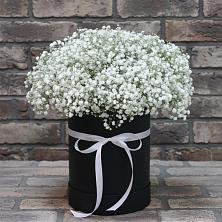 Цветочная композиция из Гипсофила в шляпной коробке в Разметелево